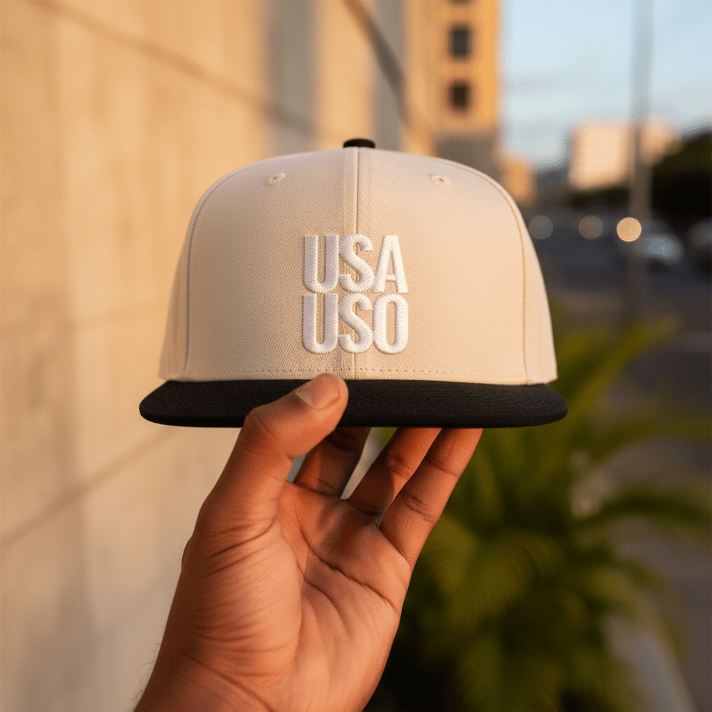 Flat Bill Snapback Hat — USA USO - White Embroidery - AU/NZ/USA - The Koko Samoa