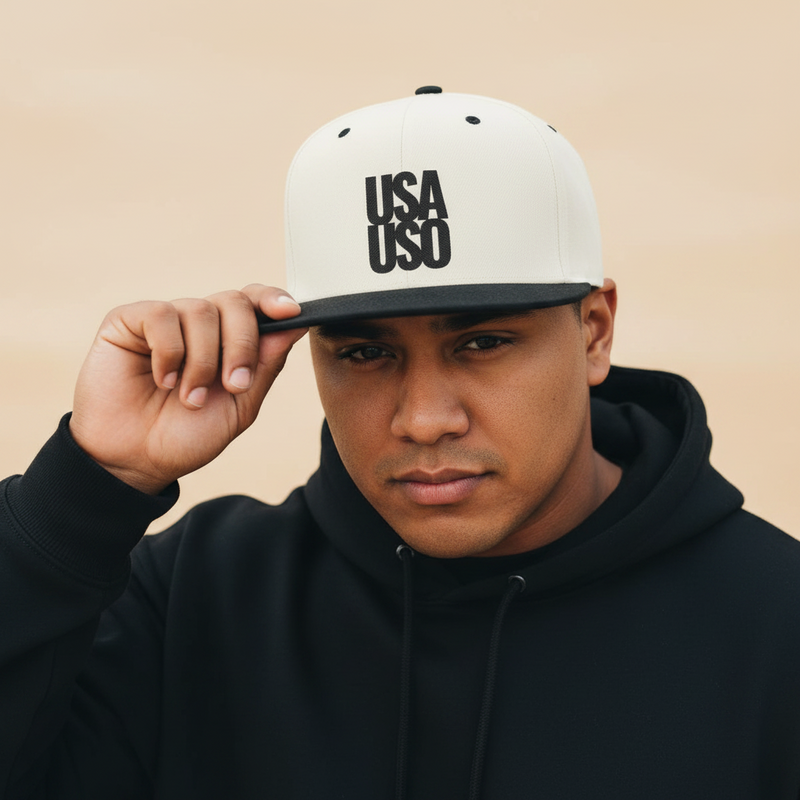 Flat Bill Snapback Hat - USAUSO - Black Embroidery - AU/NZ/USA