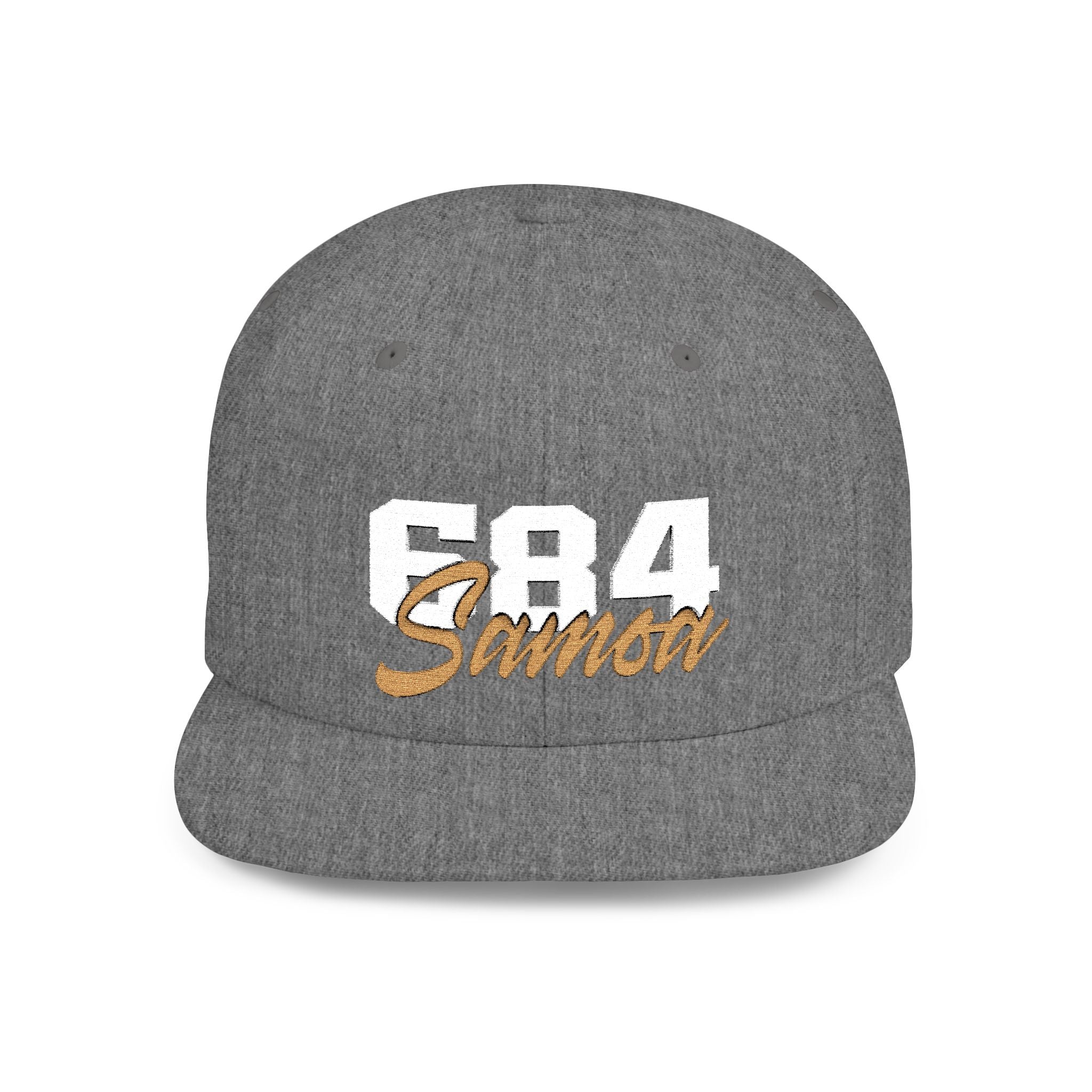 Fulfill Engine flat bill snapback hat with white and gold Samoa embroidery, adjustable one size, black cap, stylish and casual.