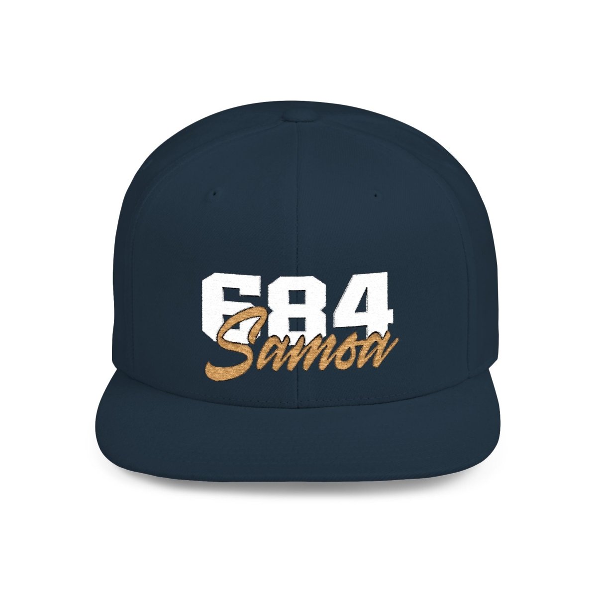 Fulfill Engine flat bill snapback hat with white and gold Samoa embroidery, one size, black cap, stylish and adjustable.