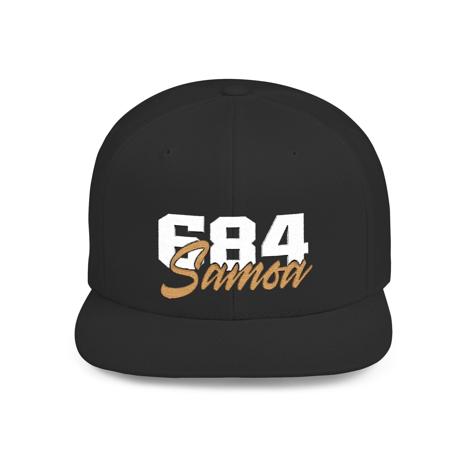 Fulfill Engine flat bill snapback hat with white and gold embroidery, one size, black color, featuring Samoa design.