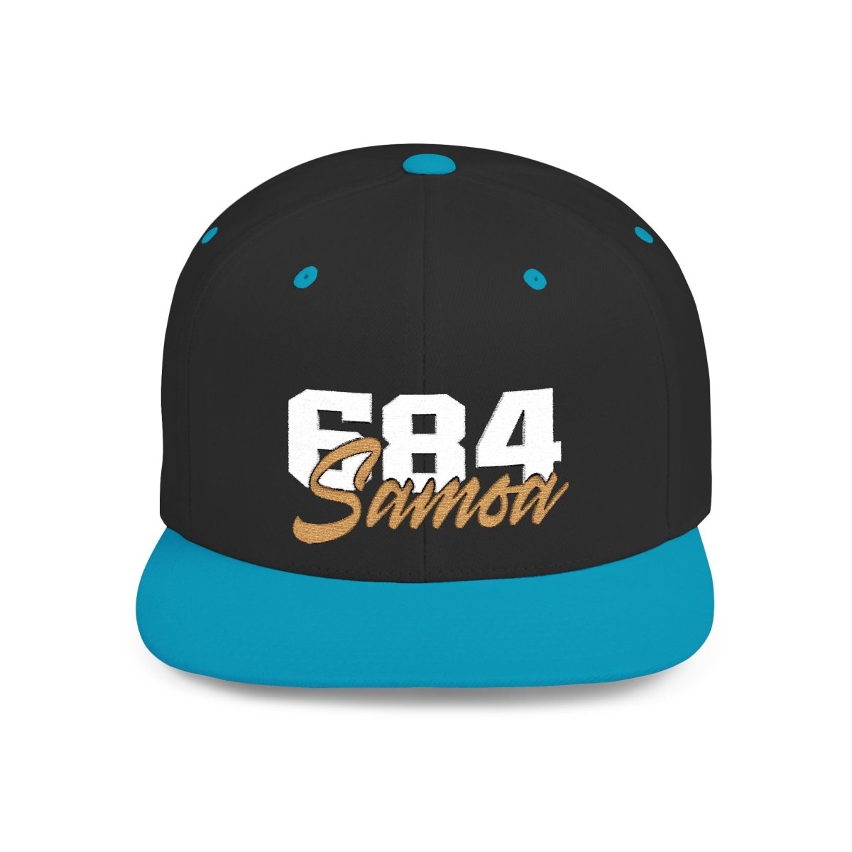 Fulfill Engine Flat Bill Snapback Hat in black with white and gold Samoa embroidery, one size fits most, stylish men's accessory.