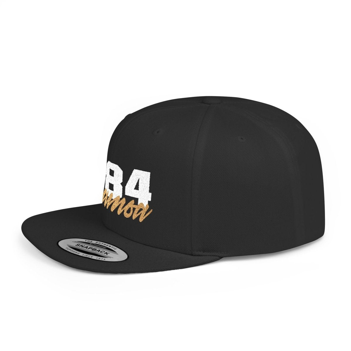 Fulfill Engine flat bill snapback hat in black with white and gold Samoa embroidery, adjustable one size for AU, NZ, and USA.