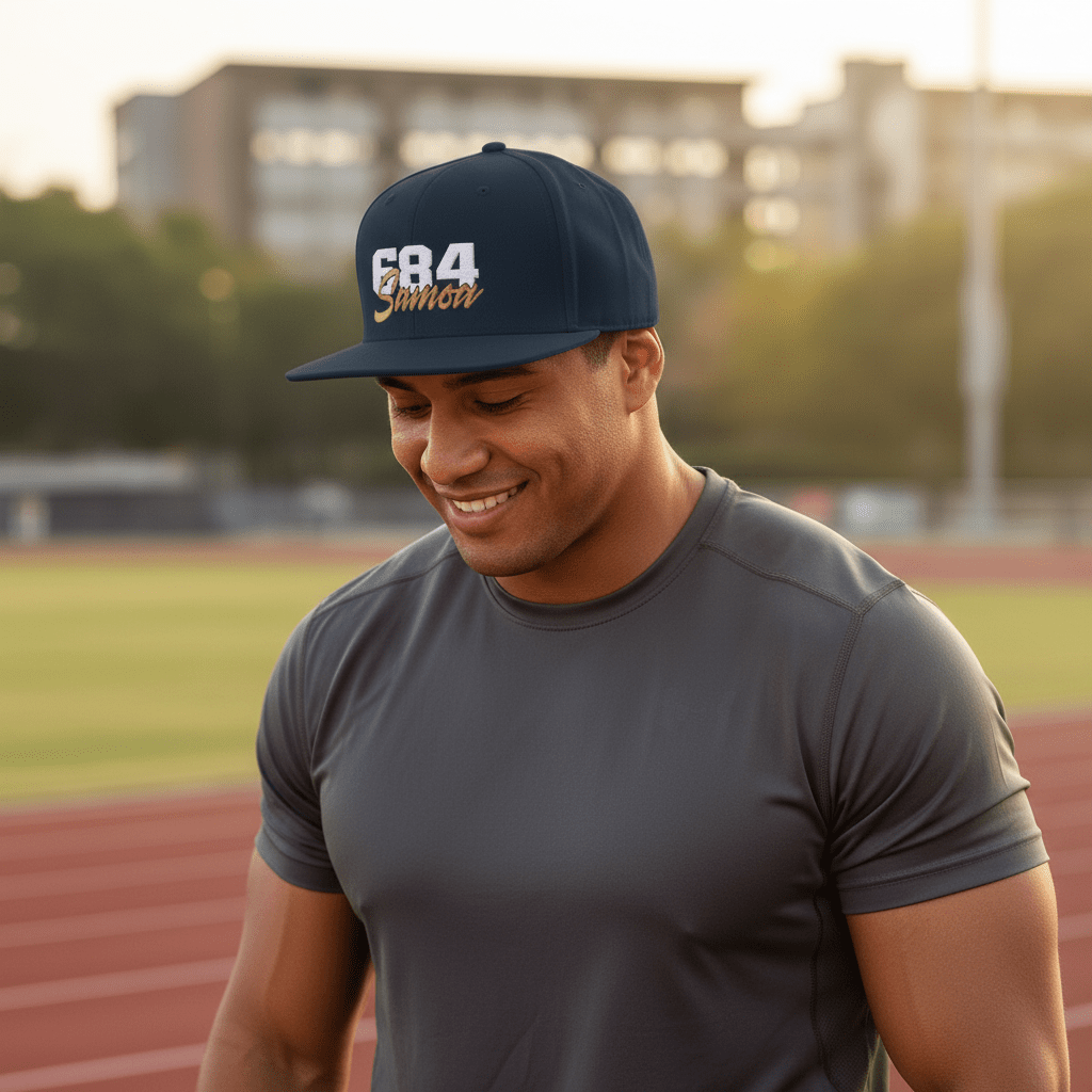 Fulfill Engine flat bill snapback hat with white and gold embroidery, one size, black color, featuring Samoa design, adjustable fit.