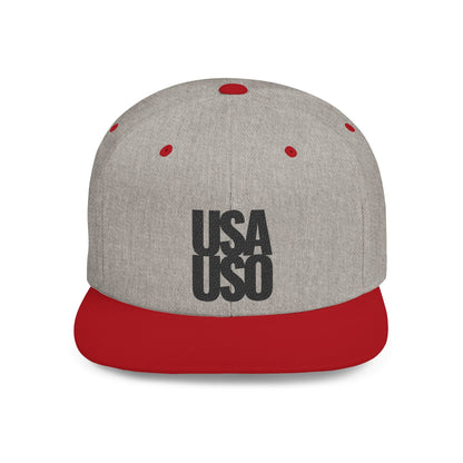 Flat Bill Snapback Hat - USA USO - Black - The Koko Samoa