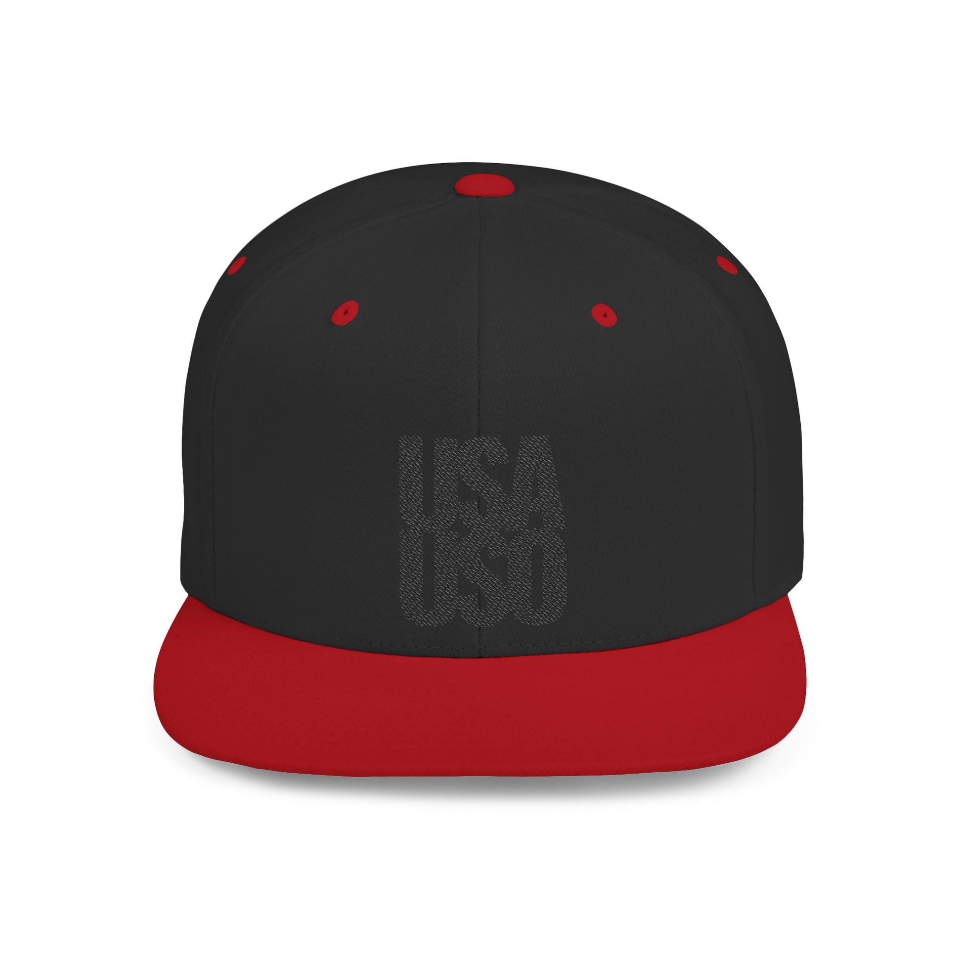 Black Fulfill Engine snapback hat with USA USO embroidery, flat bill, one size fits all, stylish men's and women's hat.