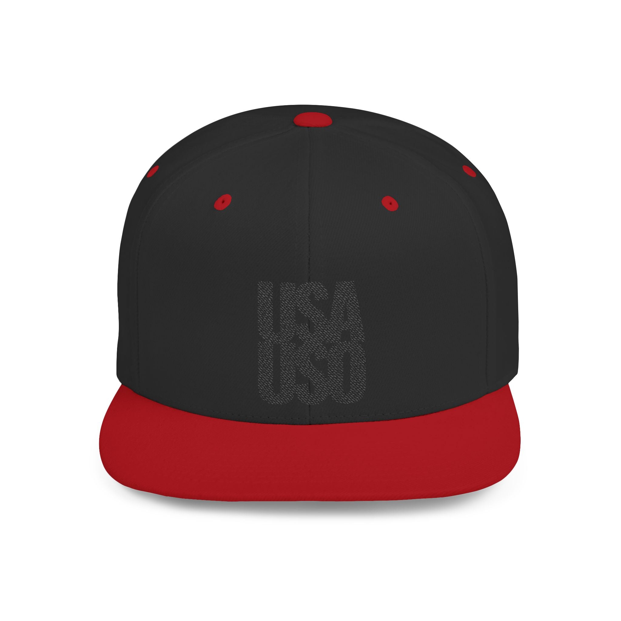 Black Fulfill Engine snapback hat with USA USO embroidery, flat bill, one size fits all, stylish men's and women's hat.