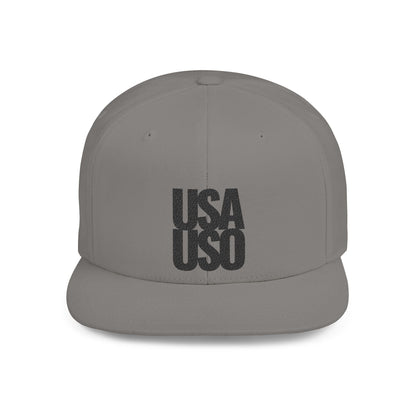 Flat Bill Snapback Hat - USA USO - Black - The Koko Samoa