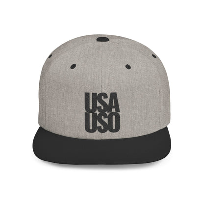 Flat Bill Snapback Hat - USA USO - Black - The Koko Samoa