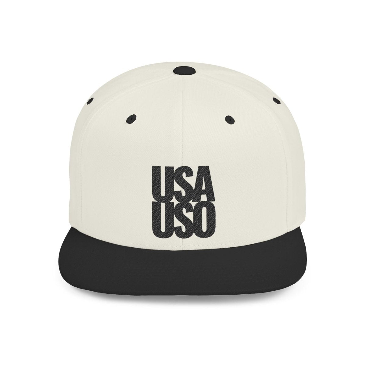 Flat Bill Snapback Hat — USA USO - Black Embroidery - AU/NZ/USA - The Koko Samoa