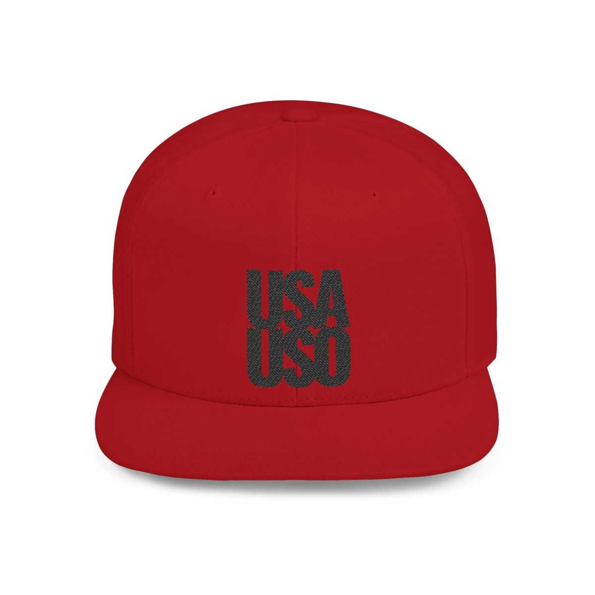 Black flat bill snapback hat by Fulfill Engine with USA USO embroidery, one size fits all, suitable for AU, NZ, and USA.