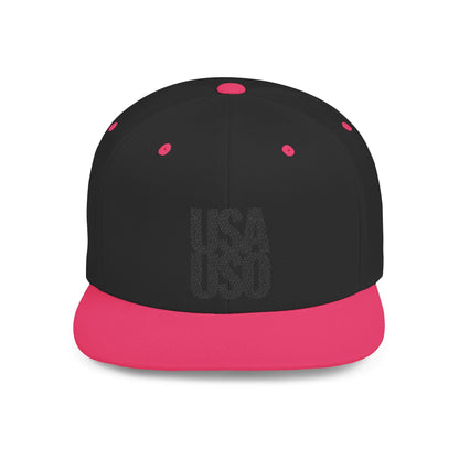 Flat Bill Snapback Hat - USA USO - Black - The Koko Samoa