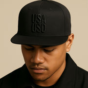 Flat Bill Snapback Hat — USA USO - Black Embroidery - AU/NZ/USA - The Koko Samoa