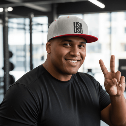 Flat Bill Snapback Hat — USA USO - Black Embroidery - AU/NZ/USA - The Koko Samoa