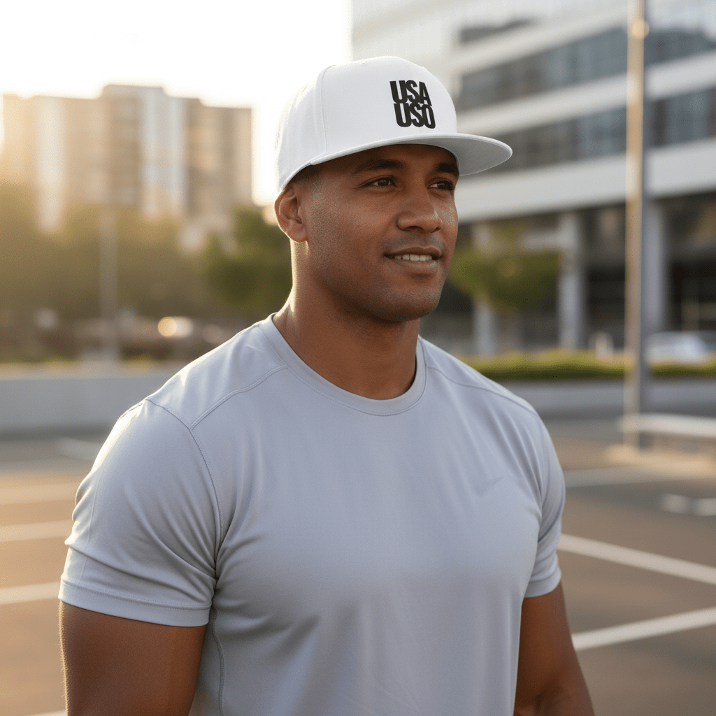 Flat Bill Snapback Hat — USA USO - Black Embroidery - AU/NZ/USA - The Koko Samoa