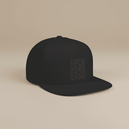 Flat Bill Snapback Hat — USA USO - Black Embroidery - AU/NZ/USA - The Koko Samoa