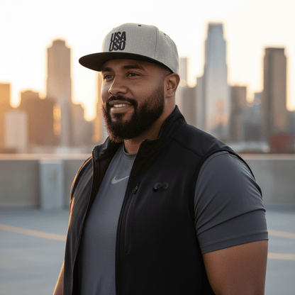 Flat Bill Snapback Hat — USA USO - Black Embroidery - AU/NZ/USA - The Koko Samoa