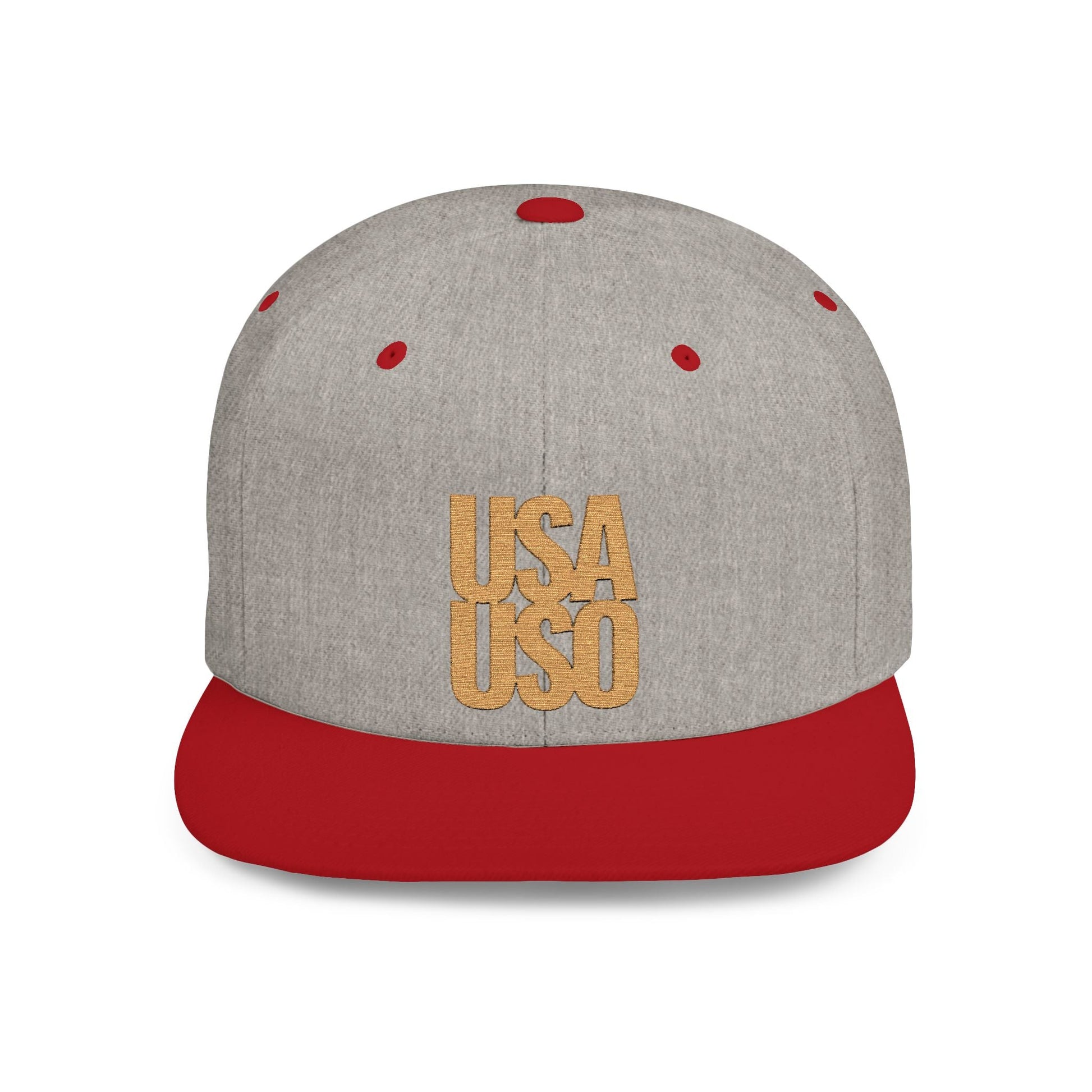 Black flat bill snapback hat by Fulfill Engine with gold USA USO embroidery, one size fits most, suitable for AU, NZ, and USA regions.