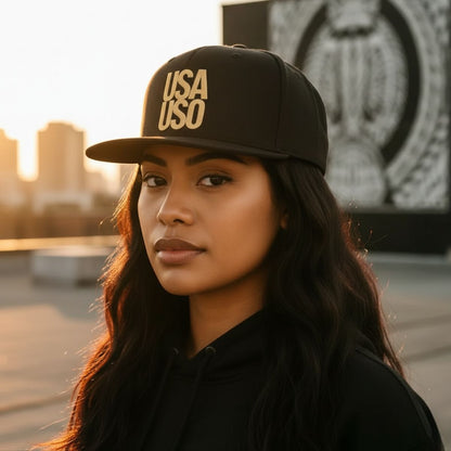 Flat Bill Snapback Hat — USA USO - Gold Embroidery - AU/NZ/USA - The Koko Samoa