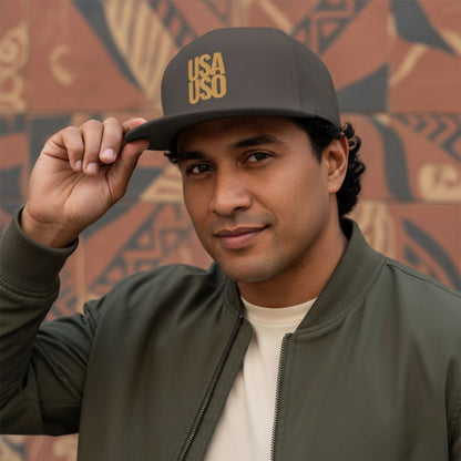 Flat Bill Snapback Hat — USA USO - Gold Embroidery - AU/NZ/USA - The Koko Samoa