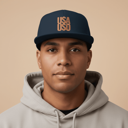 Flat Bill Snapback Hat — USA USO - Gold Embroidery - AU/NZ/USA - The Koko Samoa
