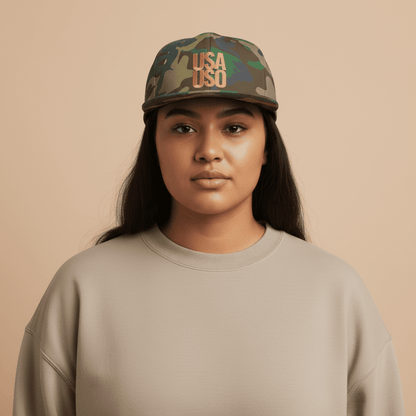 Flat Bill Snapback Hat — USA USO - Gold Embroidery - AU/NZ/USA - The Koko Samoa