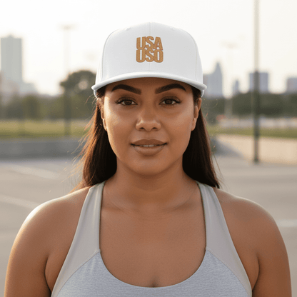 Flat Bill Snapback Hat — USA USO - Gold Embroidery - AU/NZ/USA - The Koko Samoa