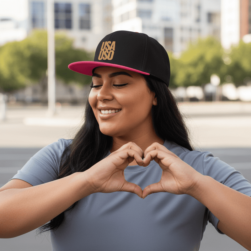 Flat Bill Snapback Hat — USA USO - Gold Embroidery - AU/NZ/USA - The Koko Samoa