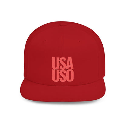 Flat Bill Snapback Hat — USA USO - Red Embroidery - AU/NZ/USA - The Koko Samoa