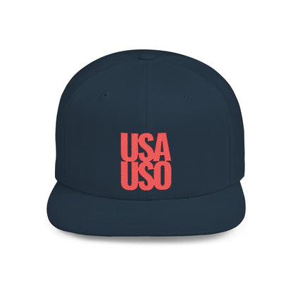 Flat Bill Snapback Hat — USA USO - Red Embroidery - AU/NZ/USA - The Koko Samoa