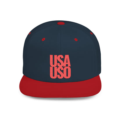 Flat Bill Snapback Hat - USA USO - Red Embroidery - AU/NZ/USA - The Koko Samoa