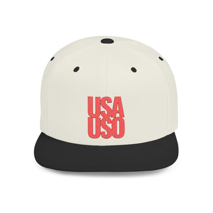Flat Bill Snapback Hat - USA USO - Red Embroidery - AU/NZ/USA - The Koko Samoa