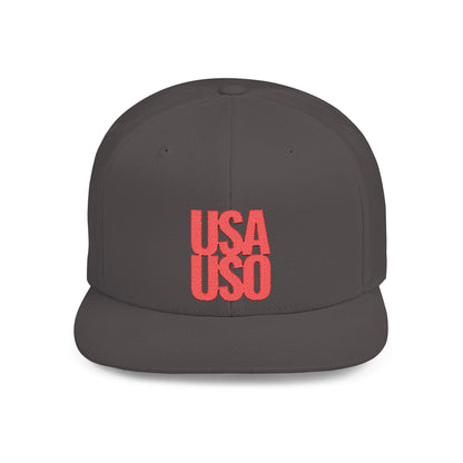 Flat Bill Snapback Hat - USA USO - Red Embroidery - AU/NZ/USA - The Koko Samoa