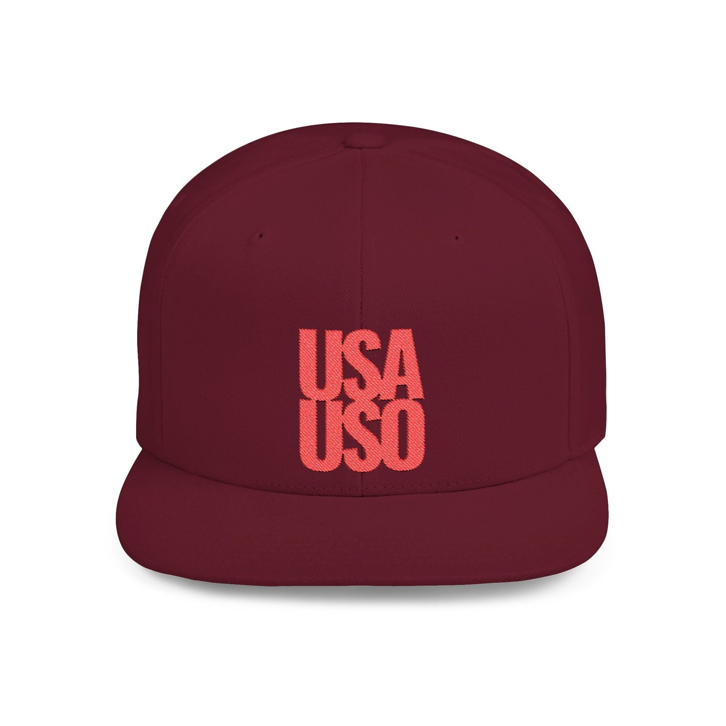 Flat Bill Snapback Hat - USA USO - Red Embroidery - AU/NZ/USA - The Koko Samoa