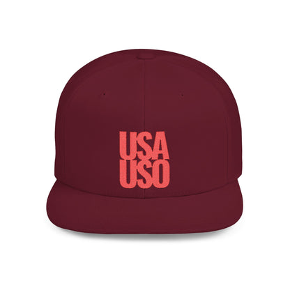 Flat Bill Snapback Hat - USA USO - Red Embroidery - AU/NZ/USA - The Koko Samoa