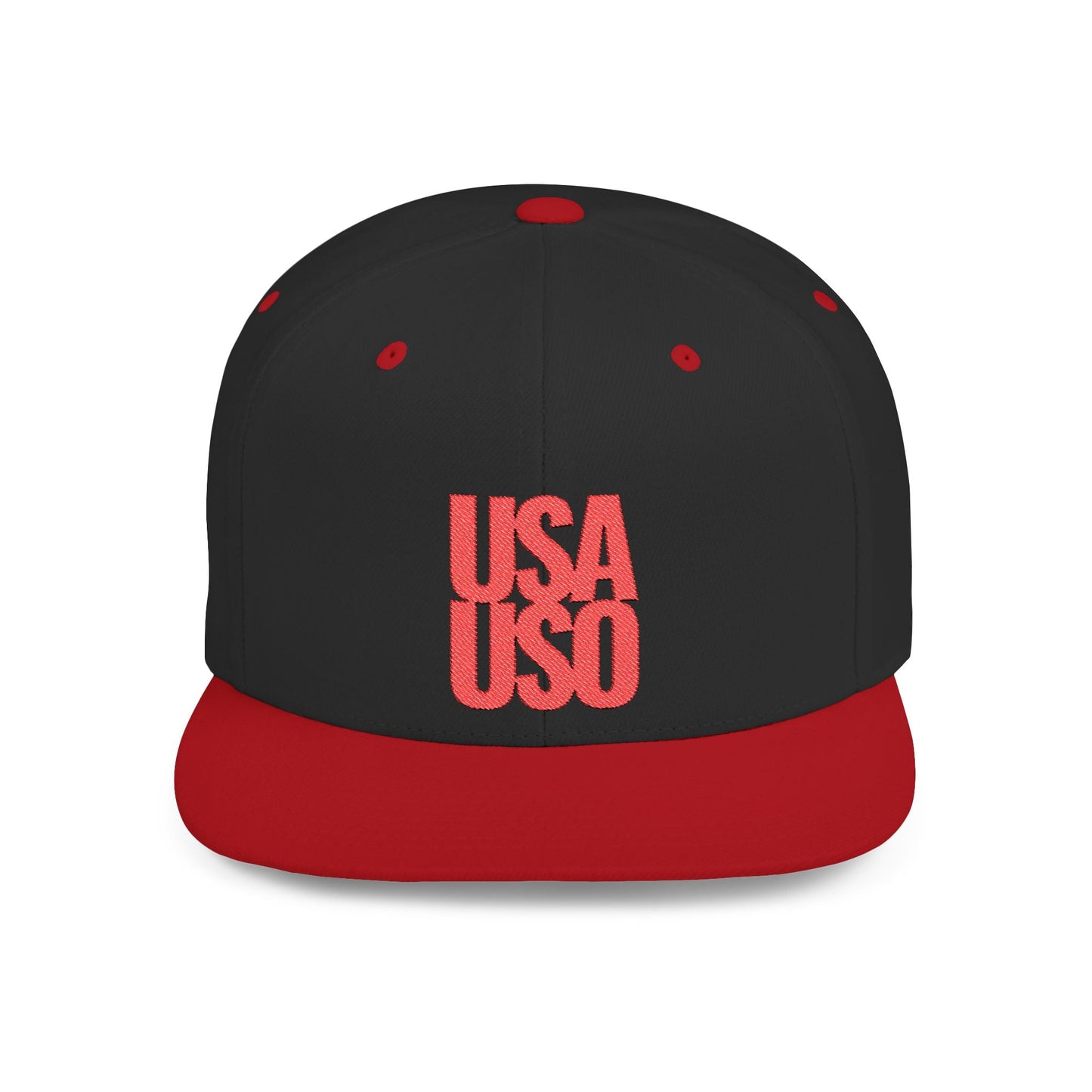 Flat Bill Snapback Hat - USA USO - Red Embroidery - AU/NZ/USA - The Koko Samoa