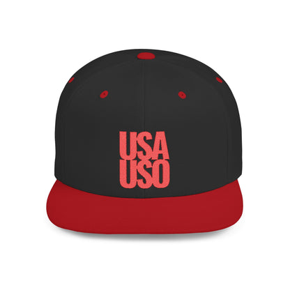 Flat Bill Snapback Hat - USA USO - Red Embroidery - AU/NZ/USA - The Koko Samoa