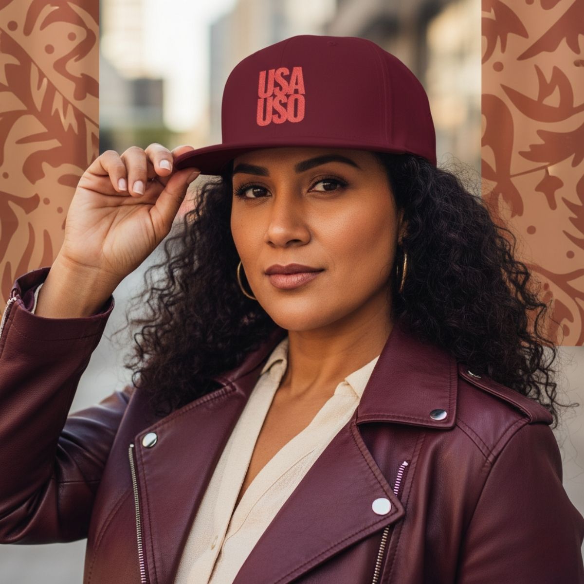 Flat Bill Snapback Hat — USA USO - Red Embroidery - AU/NZ/USA - The Koko Samoa