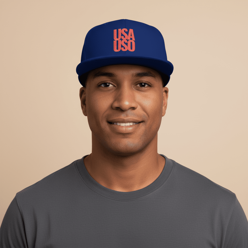 Flat Bill Snapback Hat — USA USO - Red Embroidery - AU/NZ/USA - The Koko Samoa