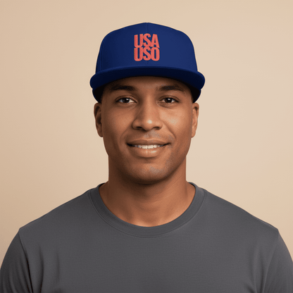 Flat Bill Snapback Hat — USA USO - Red Embroidery - AU/NZ/USA - The Koko Samoa