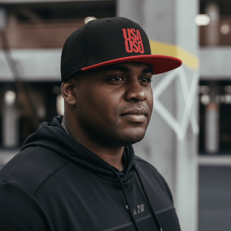 Flat Bill Snapback Hat — USA USO - Red Embroidery - AU/NZ/USA - The Koko Samoa