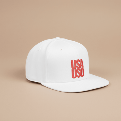 Flat Bill Snapback Hat — USA USO - Red Embroidery - AU/NZ/USA - The Koko Samoa