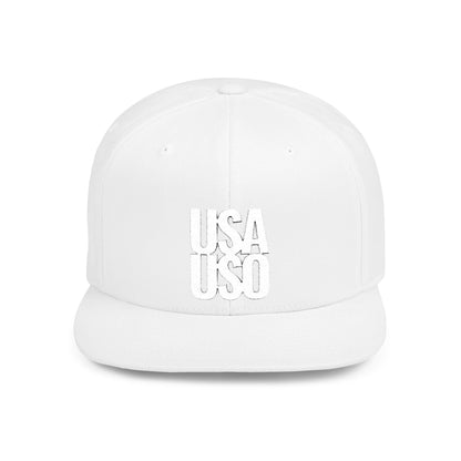 Flat Bill Snapback Hat - USA USO - White - The Koko Samoa