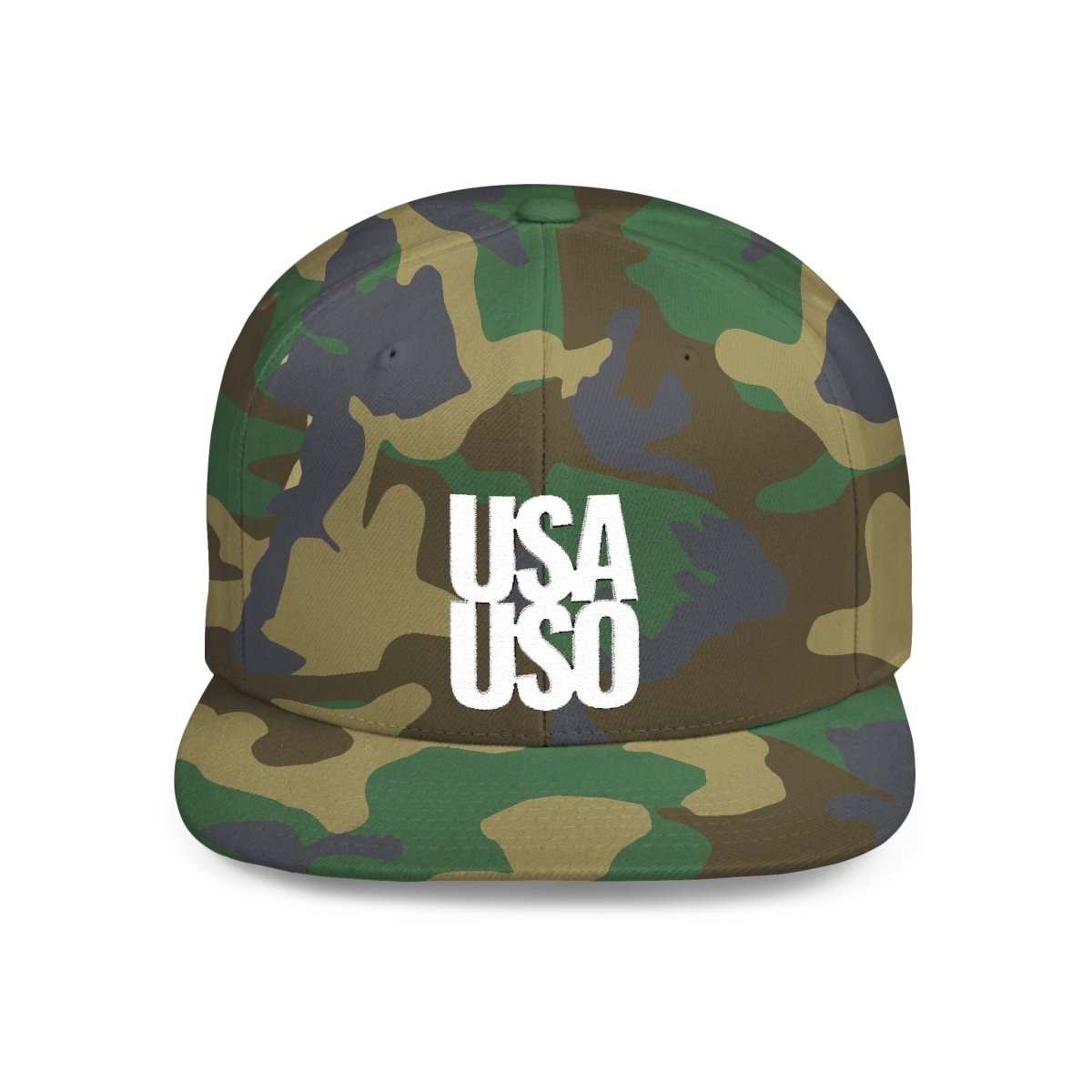 Flat Bill Snapback Hat — USA USO - White Embroidery - AU/NZ/USA - The Koko Samoa
