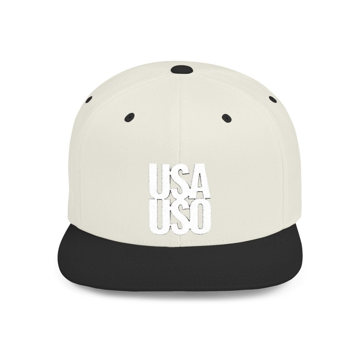 Flat Bill Snapback Hat — USA USO - White Embroidery - AU/NZ/USA - The Koko Samoa