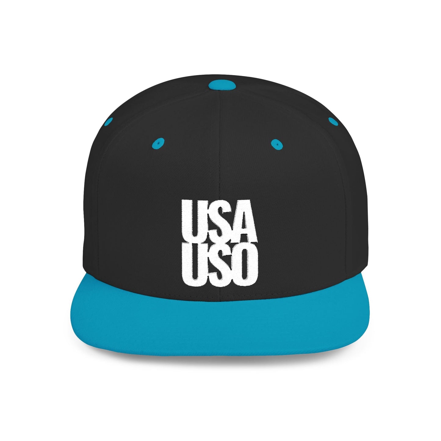 Flat Bill Snapback Hat — USA USO - White Embroidery - AU/NZ/USA - The Koko Samoa