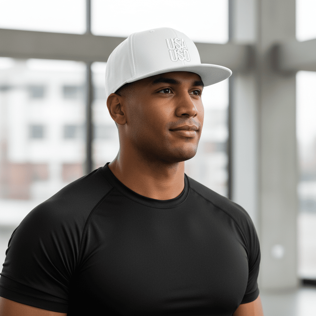 Flat Bill Snapback Hat — USA USO - White Embroidery - AU/NZ/USA - The Koko Samoa