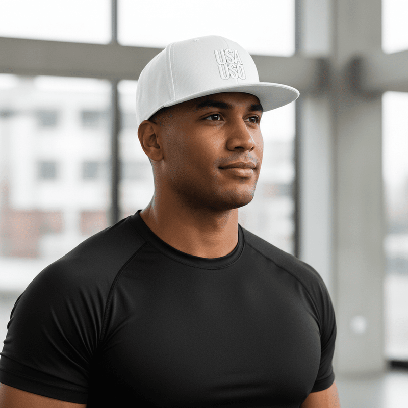 Flat Bill Snapback Hat — USA USO - White Embroidery - AU/NZ/USA - The Koko Samoa