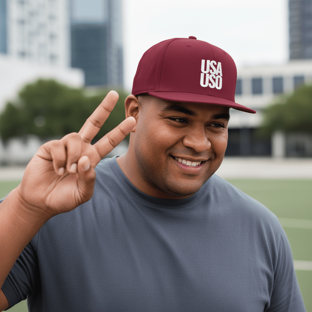 Flat Bill Snapback Hat — USA USO - White Embroidery - AU/NZ/USA - The Koko Samoa