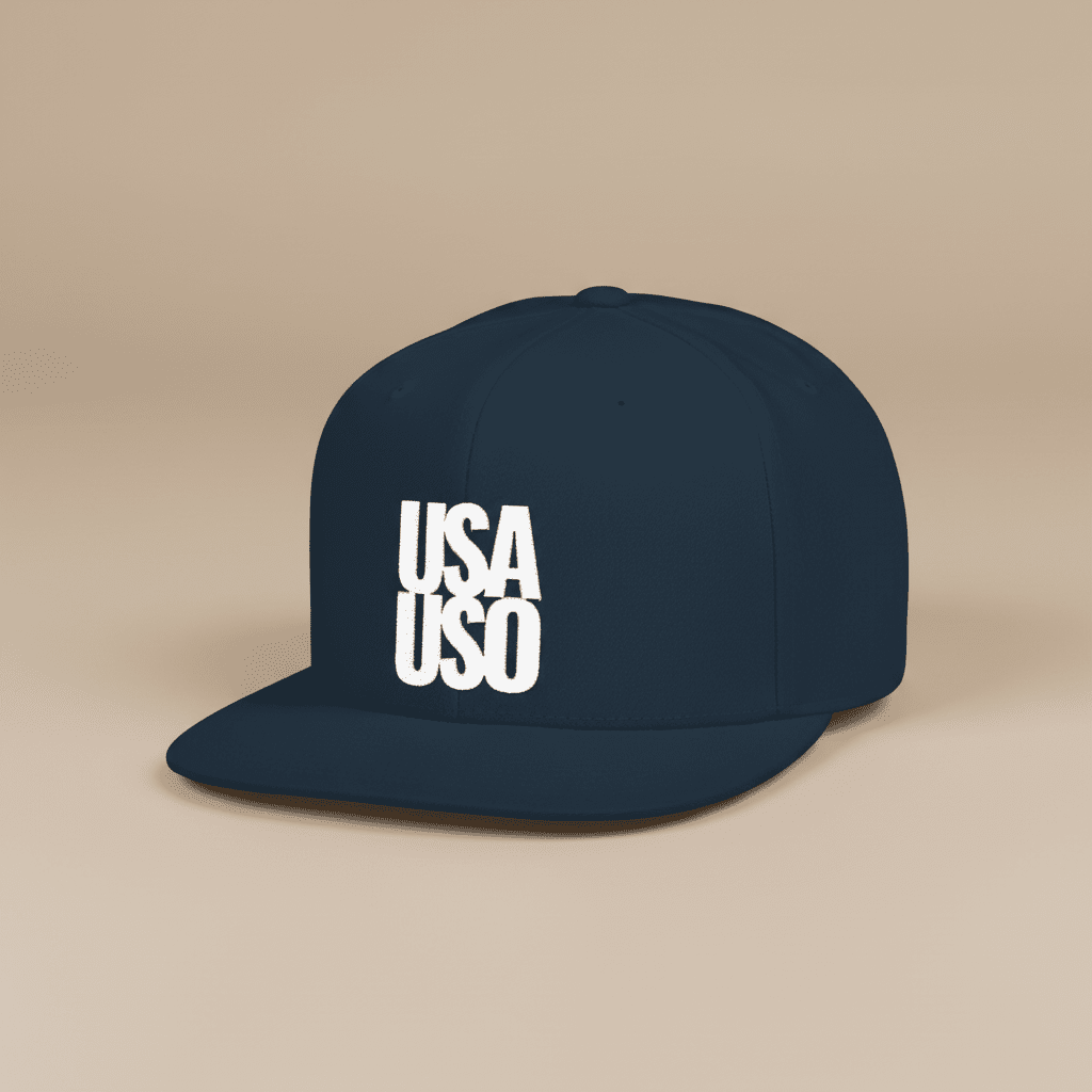 Flat Bill Snapback Hat — USA USO - White Embroidery - AU/NZ/USA - The Koko Samoa